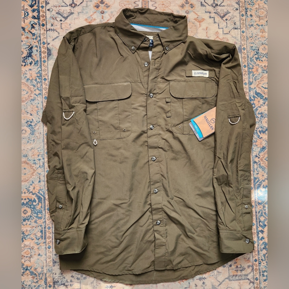 Magellan Fishing Shirt, Size M, Military Green